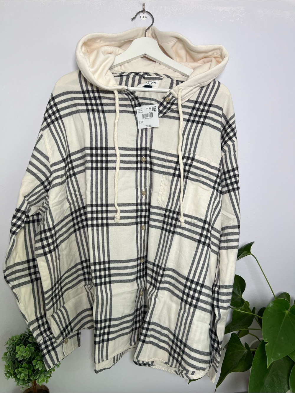 🖤 American Eagle Black & White Plaid Button-Up Shirt – XXL – NWT